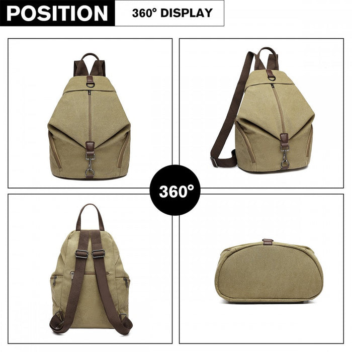 Eb2044 - Kono Fashion Anti-theft Canvas Backpack - Khaki - Love Thy Bargains