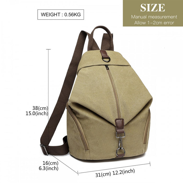 Eb2044 - Kono Fashion Anti-theft Canvas Backpack - Khaki - Love Thy Bargains