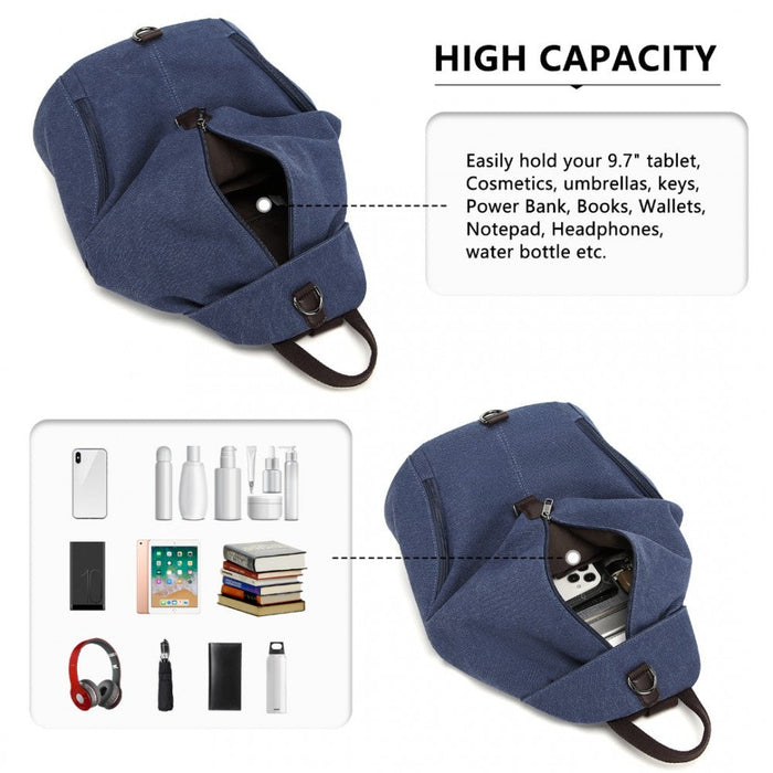 Eb2044 - Kono Fashion Anti-theft Canvas Backpack - Navy - Love Thy Bargains