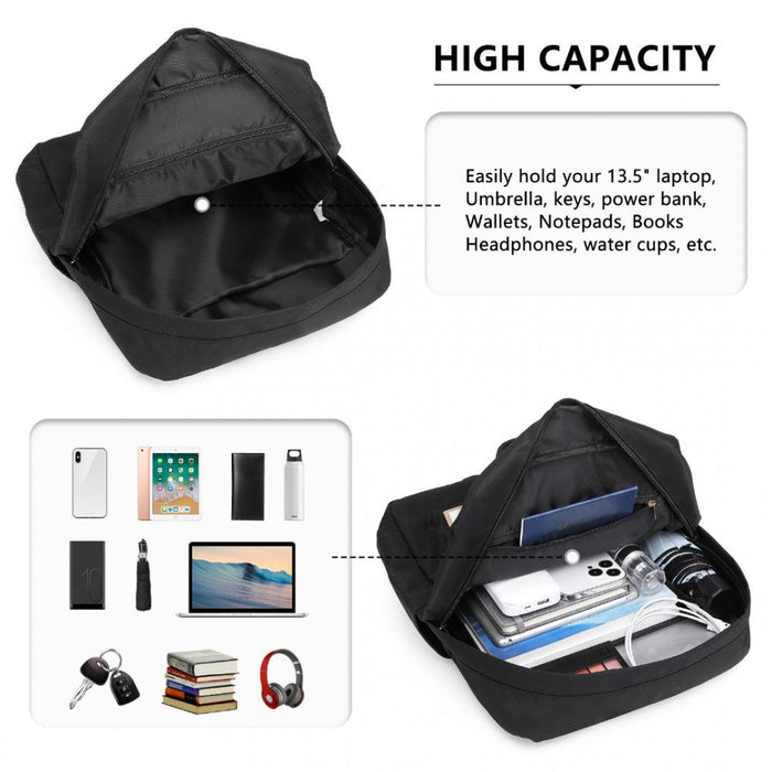 Eb2211 - Kono Casual Daypack Lightweight Backpack Travel Bag - Full Black