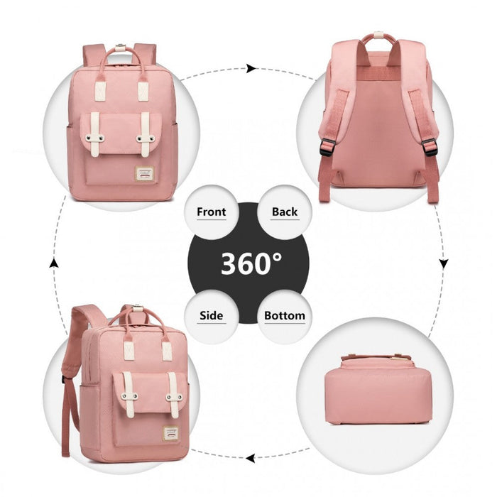 Eb2211 - Kono Casual Daypack Lightweight Backpack Travel Bag - Pink