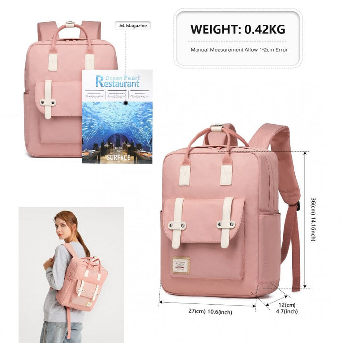 Eb2211 - Kono Casual Daypack Lightweight Backpack Travel Bag - Pink