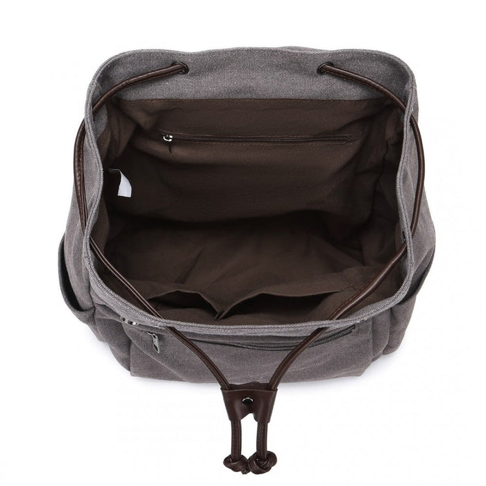 Eb2233 - Kono Canvas Clamshell Drawstring School Backpack - Grey