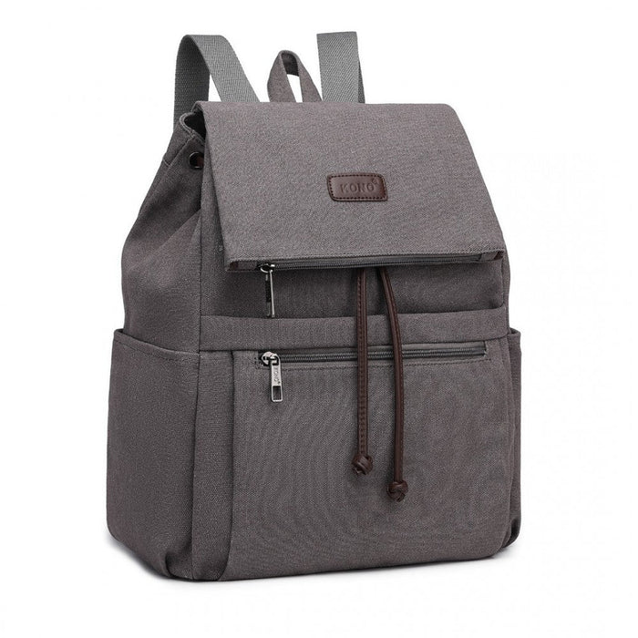 Eb2233 - Kono Canvas Clamshell Drawstring School Backpack - Grey