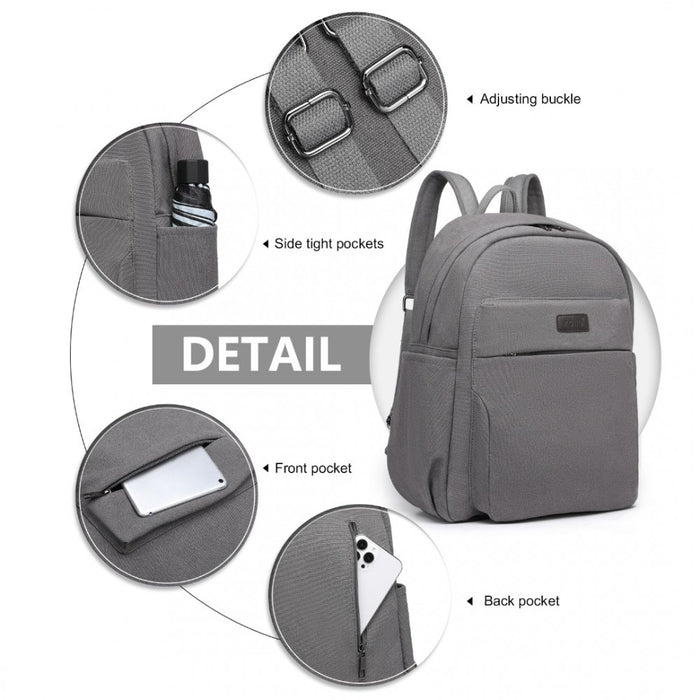 Eb2234 - Kono Canvas Lightweight Casual School Backpack - Grey - Image 5