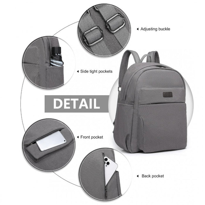 Eb2234 - Kono Canvas Lightweight Casual School Backpack - Grey