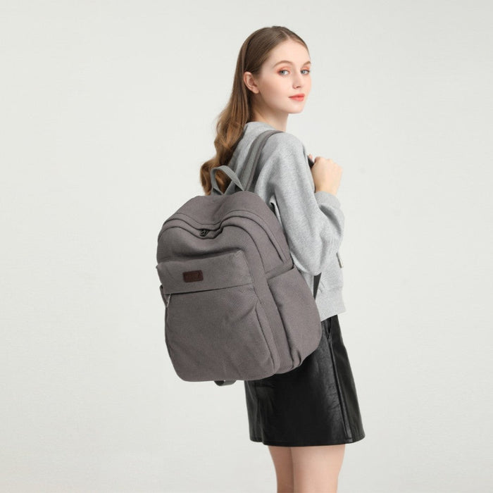 Eb2234 - Kono Canvas Lightweight Casual School Backpack - Grey