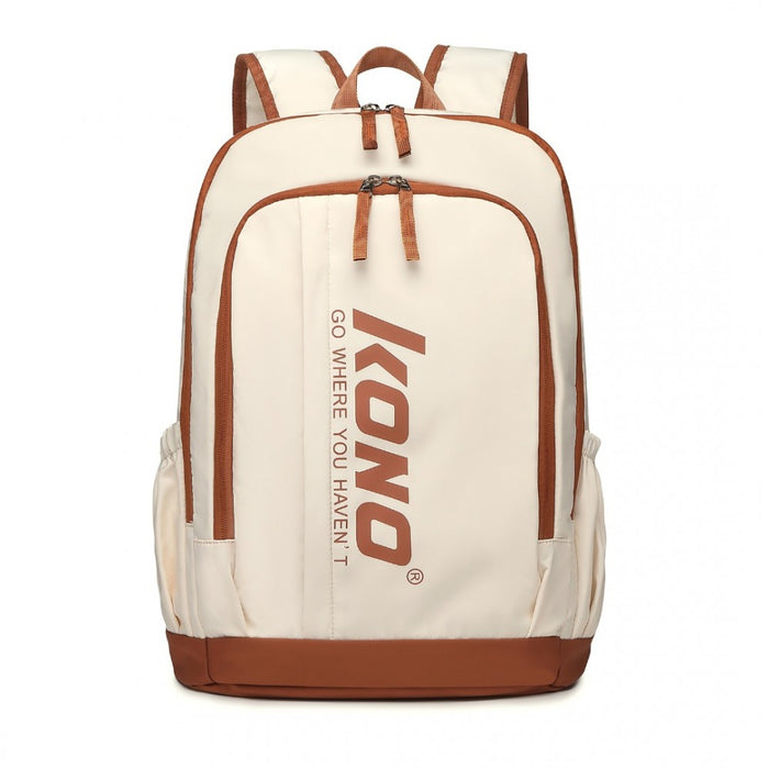 EB2325 - Kono Contrasting Colors Waterproof Casual Backpack With Laptop Compartment - Beige