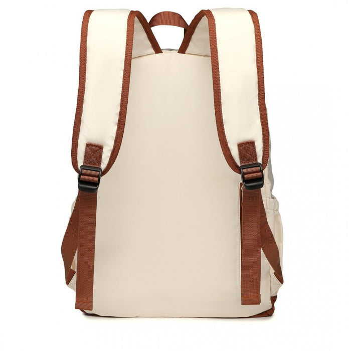 EB2325 - Kono Contrasting Colors Waterproof Casual Backpack With Laptop Compartment - Beige