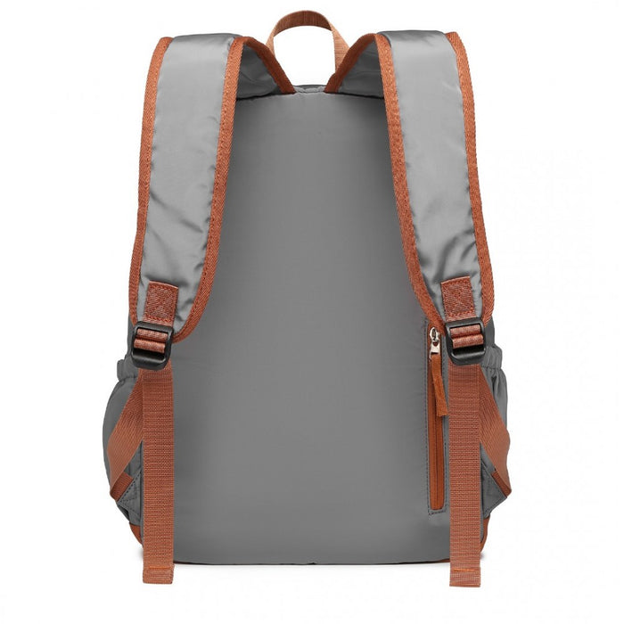 EB2325 - Kono Contrasting Colors Waterproof Casual Backpack With Laptop Compartment - Grey
