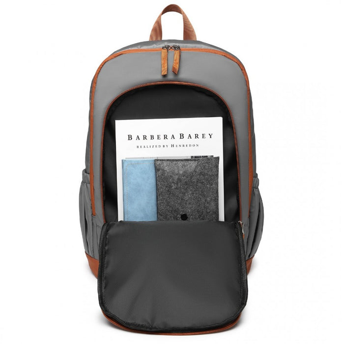 EB2325 - Kono Contrasting Colors Waterproof Casual Backpack With Laptop Compartment - Grey