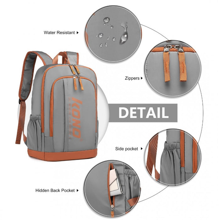 EB2325 - Sac à dos décontracté imperméable aux couleurs contrastées Kono avec compartiment pour ordinateur portable - Gris