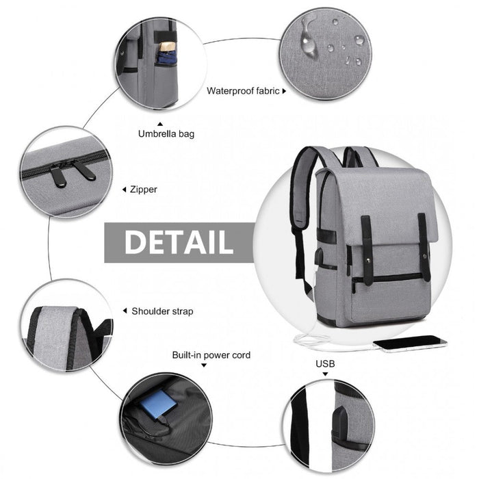 Eg2032 - Sac à dos pratique intelligent Kono avec interface rechargeable USB - Gris