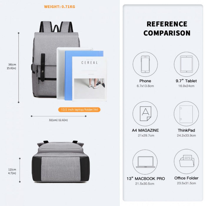 Eg2032 - Sac à dos pratique intelligent Kono avec interface rechargeable USB - Gris