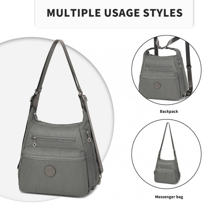 Eh2063 - Kono Three Way Multipurpose Casual Shoulder Bag With Double Zippers - Grey - Image 5