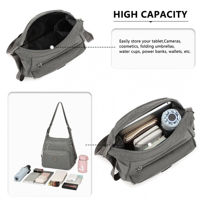 Eh2063 - Kono Three Way Multipurpose Casual Shoulder Bag With Double Zippers - Grey