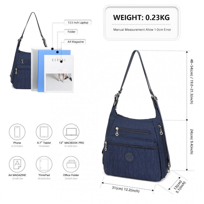 Eh2063 - Kono Three Way Multipurpose Casual Shoulder Bag With Double Zippers - Navy