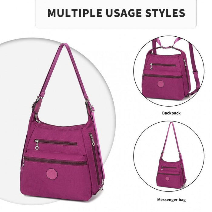 Eh2063 - Kono Three Way Multipurpose Casual Shoulder Bag With Double Zippers - Purple