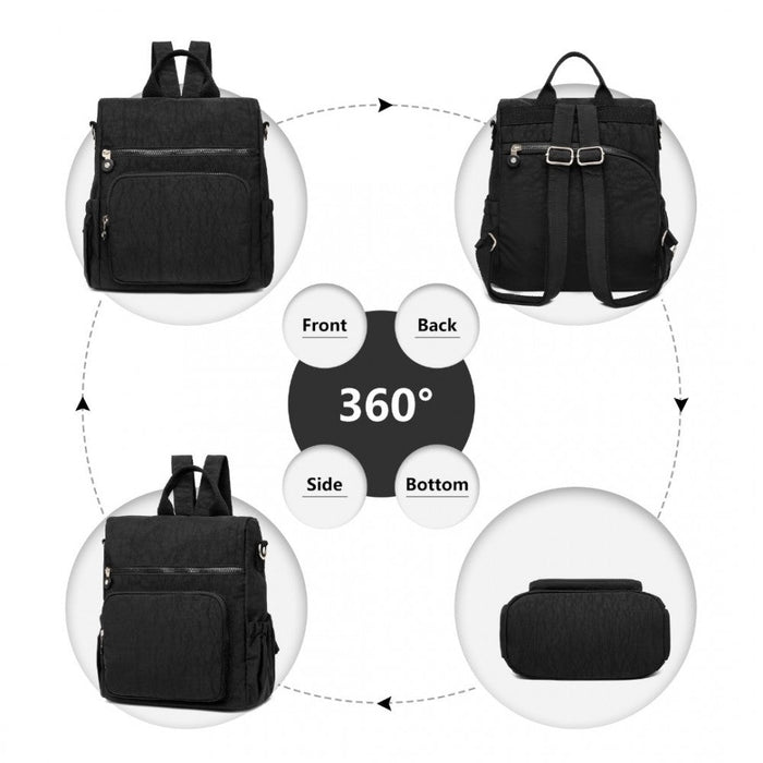 Eh2107 - Kono Multi Way Anti-theft Waterproof Backpack Shoulder Bag - Black