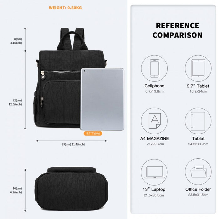 Eh2107 - Kono Multi Way Anti-theft Waterproof Backpack Shoulder Bag - Black
