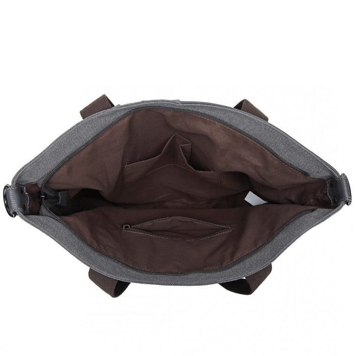 Eh2221 - Kono Paneled Contrast Large Capacity Canvas Shoulder Bag - Grey