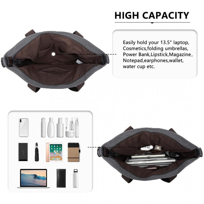 Eh2221 - Kono Paneled Contrast Large Capacity Canvas Shoulder Bag - Grey