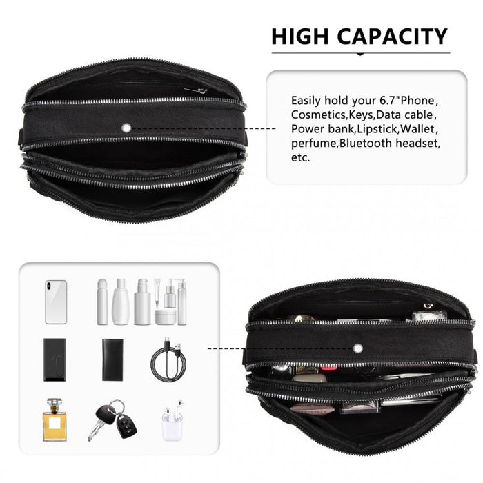 Eh2258 - Kono Multi Pocket Waterproof Small Crossbody Bag - Black