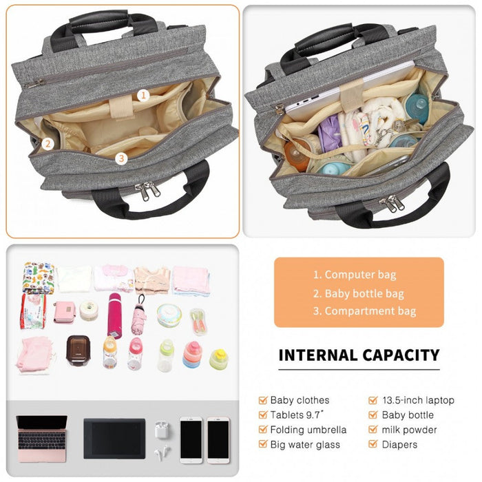 Em2105 - Kono Simple Lightweight Maternity Changing Bag - Grey