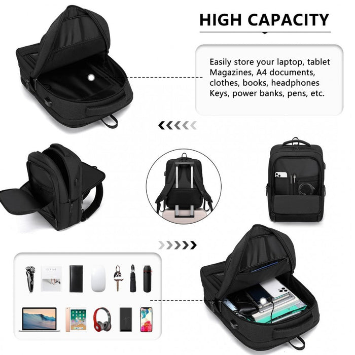 Em2111 - Kono Multi-compartment Backpack With Usb Port - Black