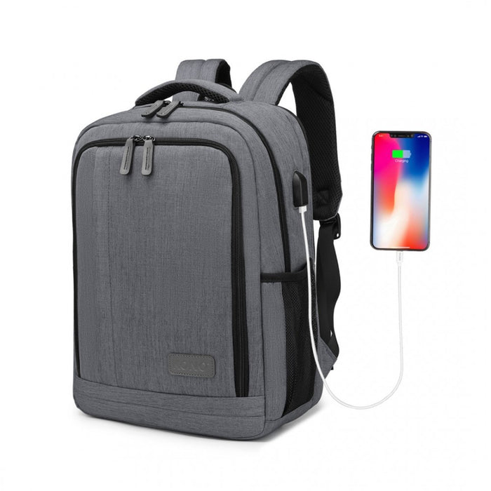 EM2111S - Kono Multi-Compartment Backpack with USB Port - Grey - Love Thy Bargains