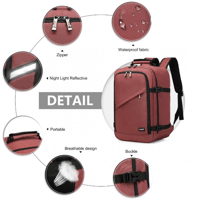 EM2231 - Kono Lightweight Cabin Bag Travel Business Backpack - Burgundy