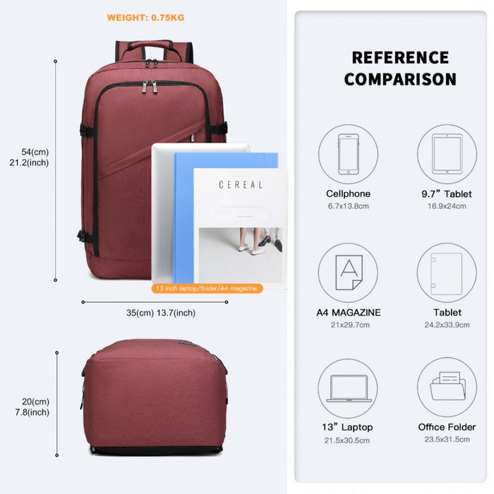 EM2231L - Kono Lightweight Cabin Bag Travel Business Backpack - Burgundy