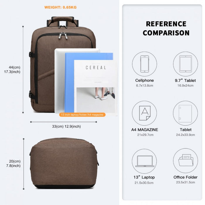 EM2231M - Kono Lightweight Cabin Bag Travel Business Backpack - Brown
