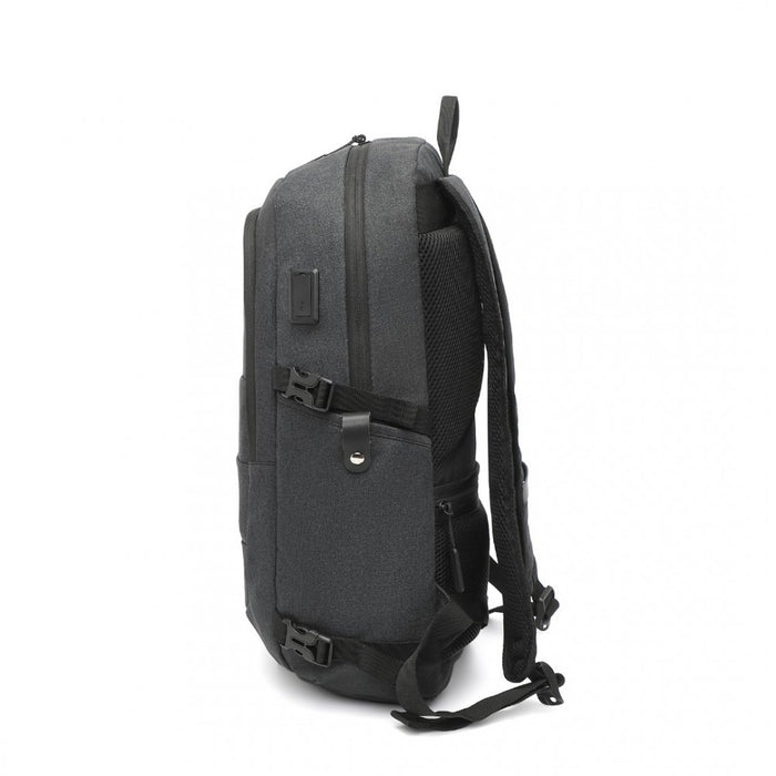 EM2347 - Kono Multi-Compartment Water-Resistant Backpack With USB Charging Port - Black