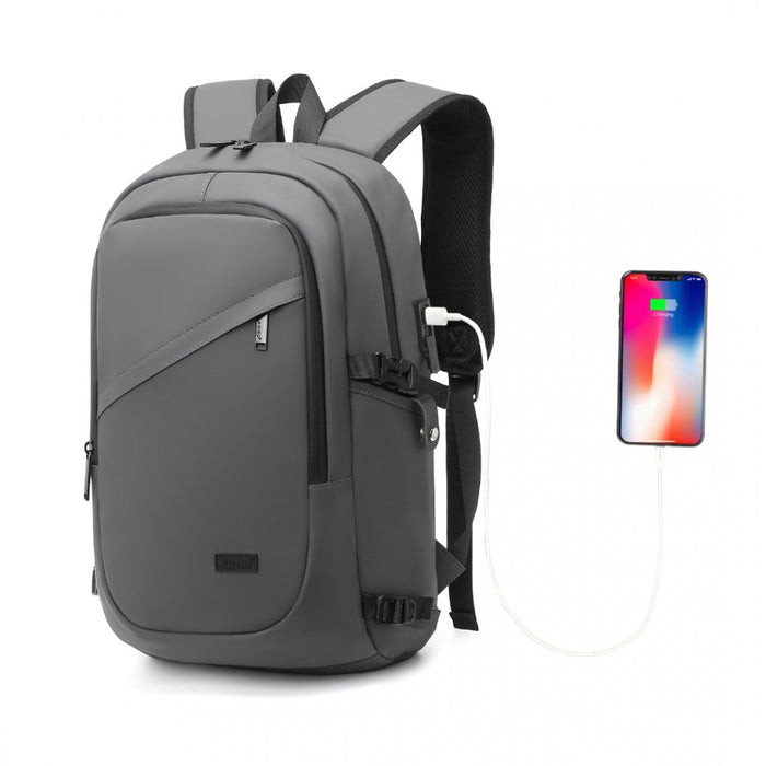 EM2349 - Kono PVC Coated Water-Resistant Tech Backpack With USB Charging Port - Grey - Love Thy Bargains