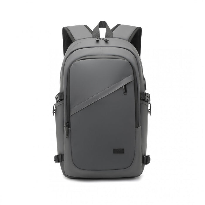 EM2349 - Kono PVC Coated Water-Resistant Tech Backpack With USB Charging Port - Grey