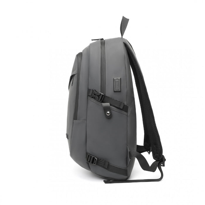 EM2349 - Kono PVC Coated Water-Resistant Tech Backpack With USB Charging Port - Grey - Love Thy Bargains