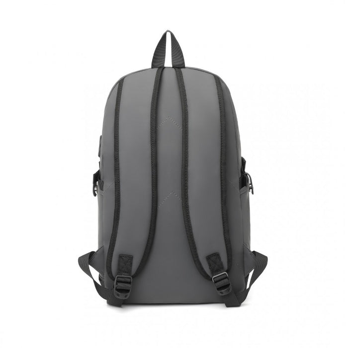 EM2349 - Kono PVC Coated Water-Resistant Tech Backpack With USB Charging Port - Grey - Love Thy Bargains