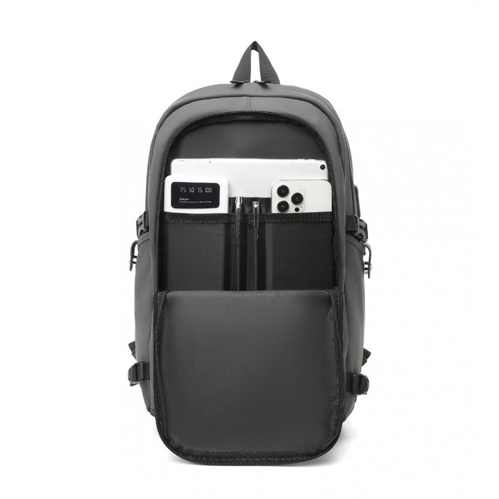 EM2349 - Kono PVC Coated Water-Resistant Tech Backpack With USB Charging Port - Grey - Love Thy Bargains