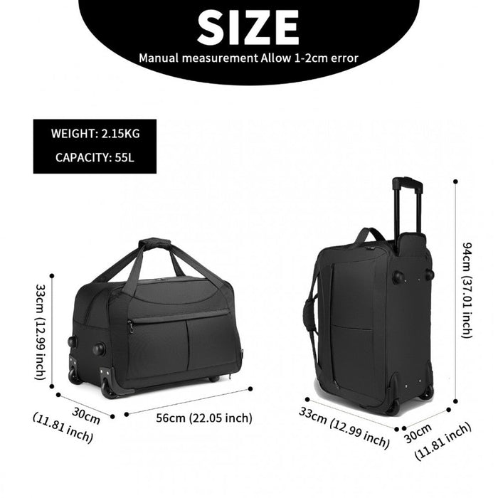 Eq2235 - Kono Foldable Large Capacity Trolley Travel Bag - Black