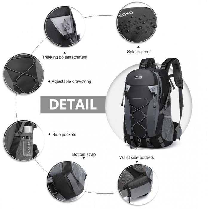 EQ2238 - Kono Multi Functional Outdoor Hiking Backpack With Rain Cover - Black