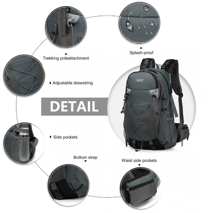 EQ2238 - Kono Multi Functional Outdoor Hiking Backpack With Rain Cover - Grey
