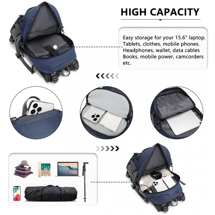 EQ2238 - Kono Multi Functional Outdoor Hiking Backpack With Rain Cover - Navy