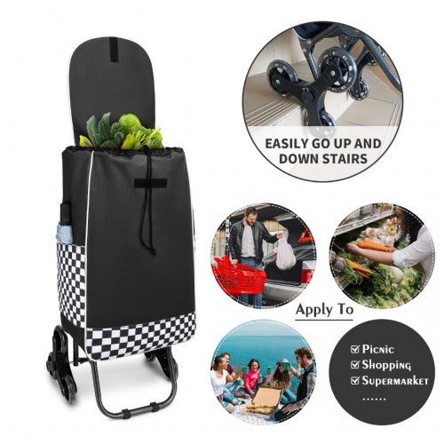 6 Wheel Push Shopping Trolley - Black - Love Thy Bargains