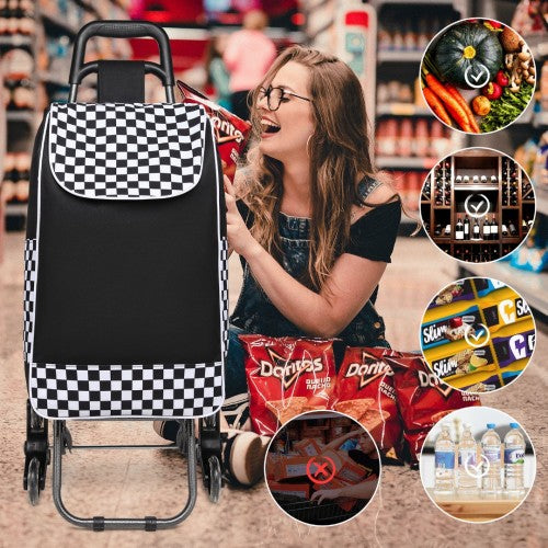 6 Wheel Push Shopping Trolley - Black - Love Thy Bargains