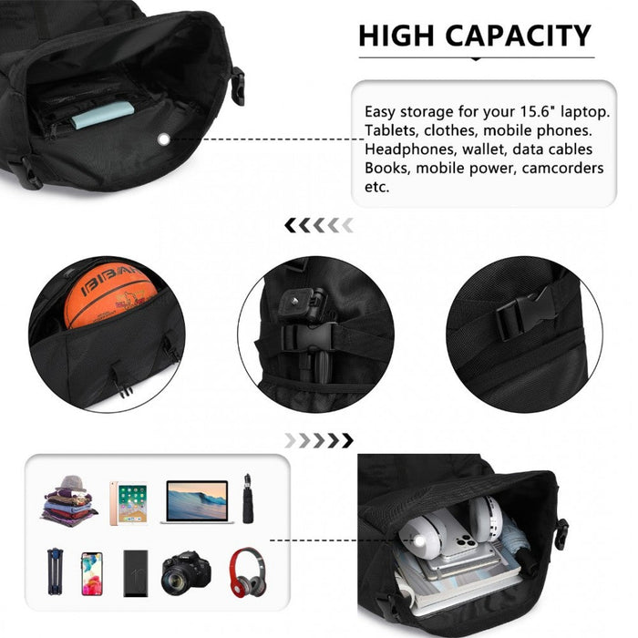 Eq2302 - Kono Large Capacity Basketball Sports Fitness Backpack - Black