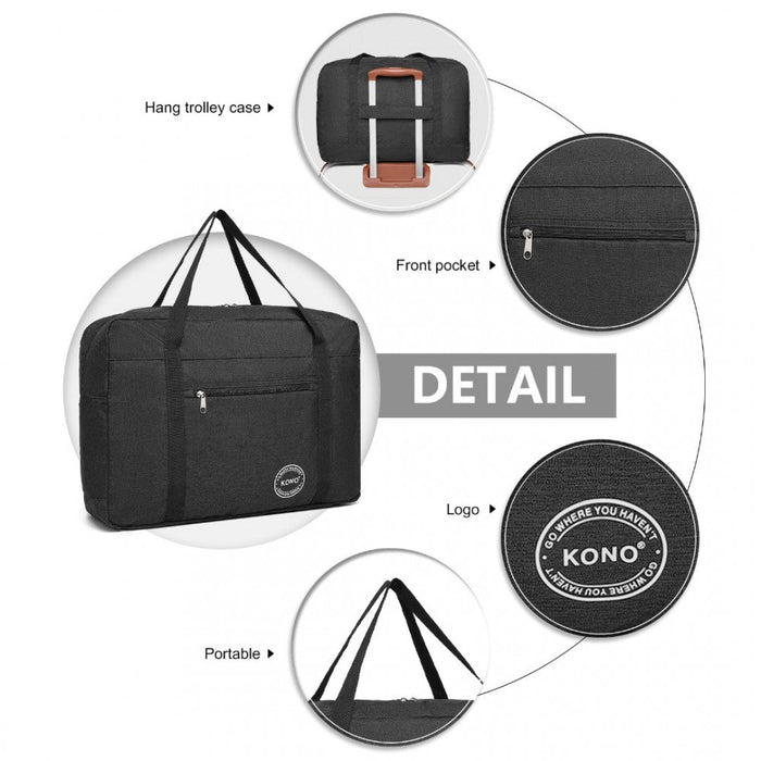 Eq2308 - Kono Foldable Waterproof Storage Cabin Travel Handbag - Black