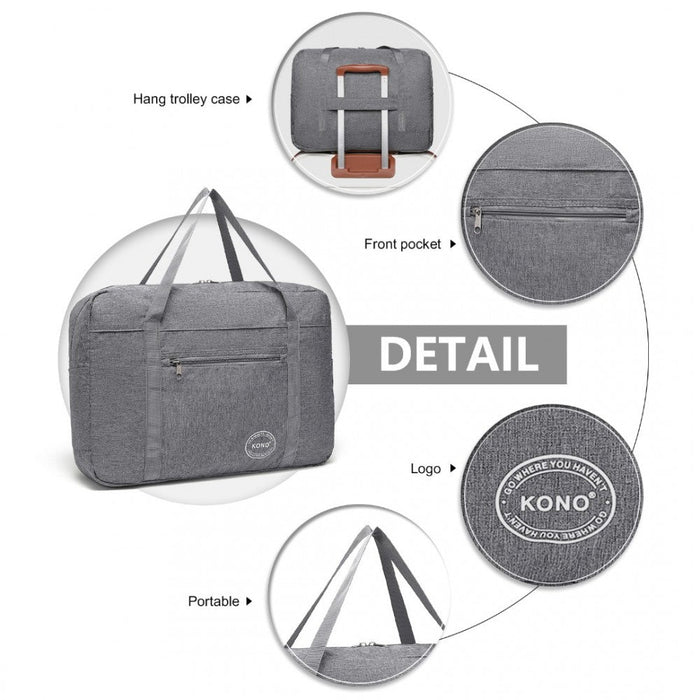 Eq2308 - Kono Foldable Waterproof Storage Cabin Travel Handbag - Grey