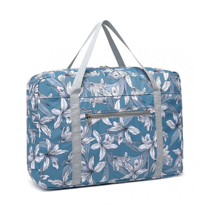 Eq2308f - Kono Foldable Waterproof Storage Cabin Travel Handbag Flower Print - Blue