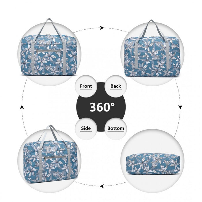 Eq2308f - Kono Foldable Waterproof Storage Cabin Travel Handbag Flower Print - Blue